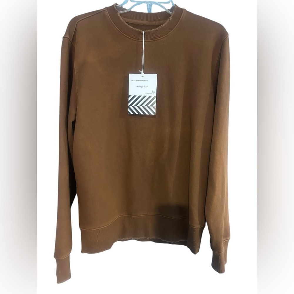 Free People x Sandrine Rose Crew Neck Brown Sweatshirt Distressing NWT Size XS